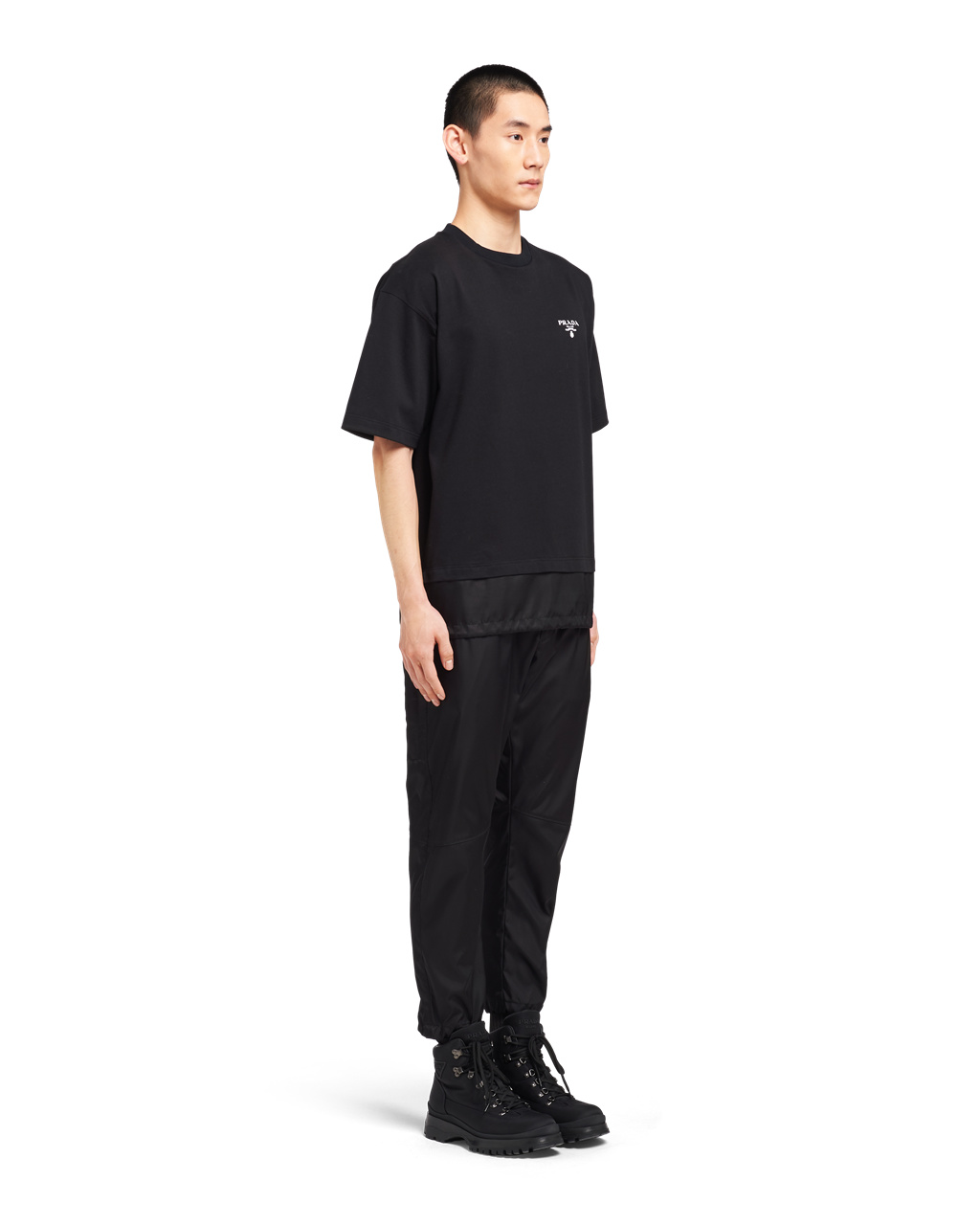 Prada Bavlnene T-shirt With Nylon Details Čierne Čierne | NBCALX856
