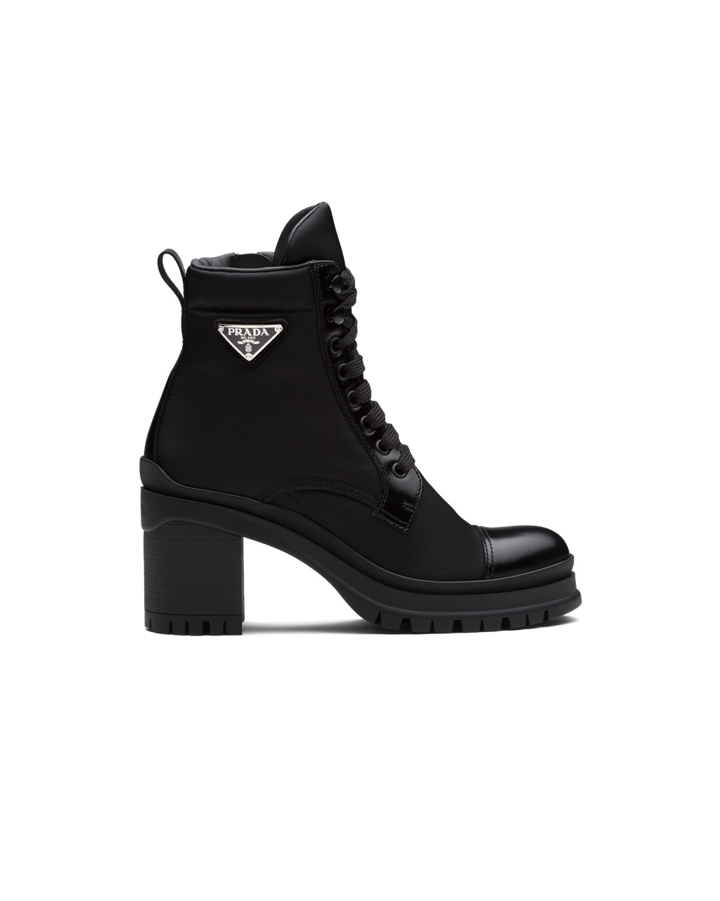 Prada Brushed Kozene And Nylon Laced Booties Čierne | NMVLEA032