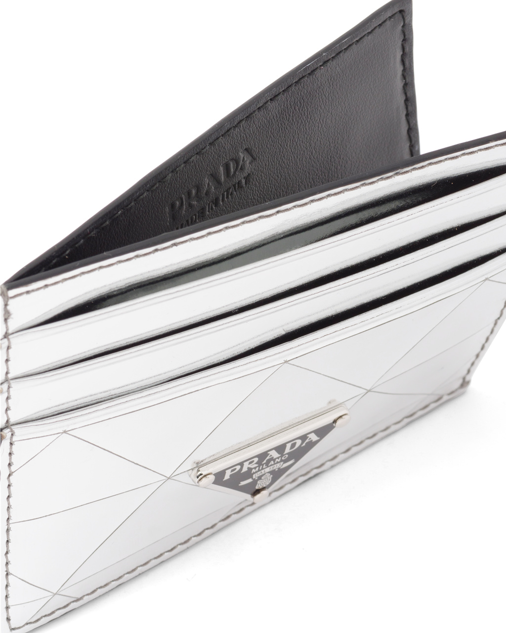 Prada Brushed Kozene Card Holder Strieborne | SCMAQB356