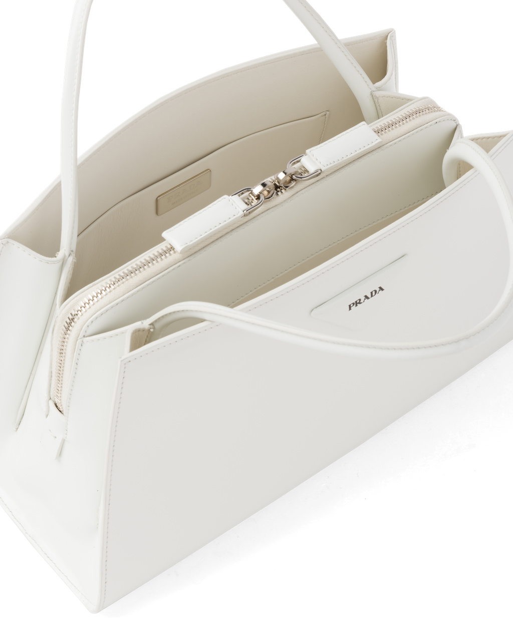 Prada Brushed Kozene Handbag Biele | IKQBJY480