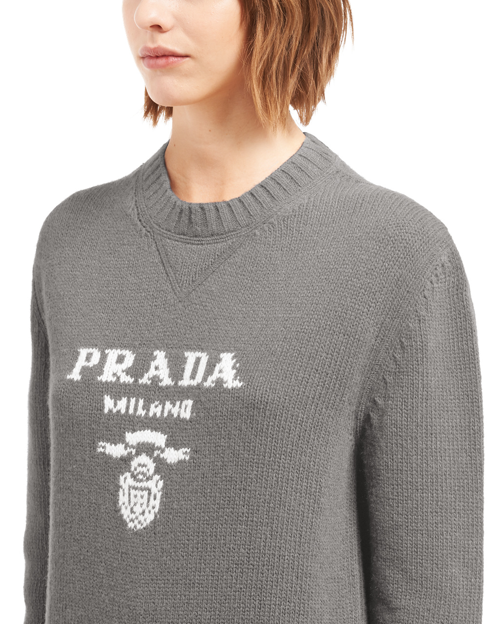 Prada Cashmere And Wool Prada Logo Crew-neck Svetrove Saty Siva | PWETVS251