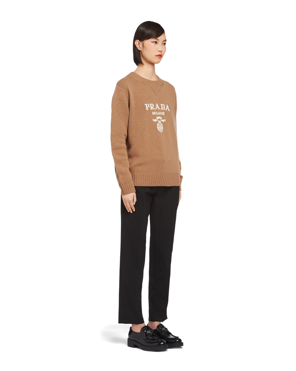 Prada Cashmere And Wool Prada Logo Crew-neck Svetrove Saty Hnede | XISYWZ983