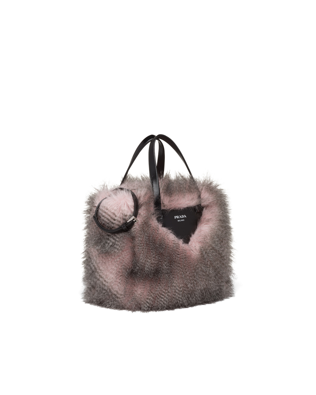 Prada Faux Fur Fabric Tote Bag Biele Čierne | MGLPAS461