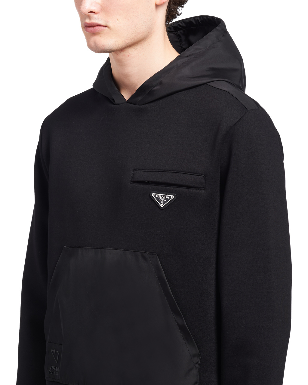 Prada Hoodie With Nylon Details Čierne Čierne | WLXADN203