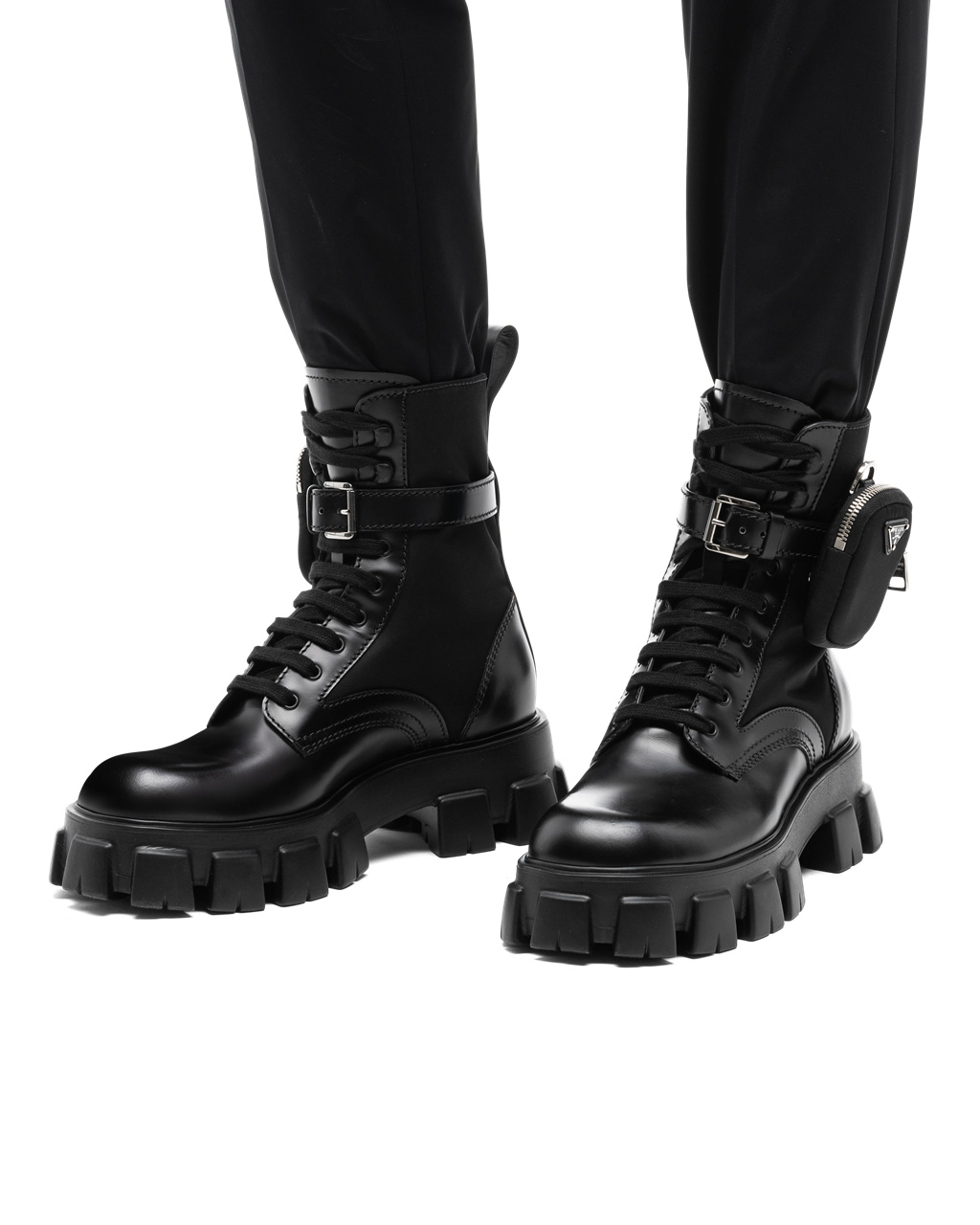 Prada Monolith Brushed Kozene And Nylon Boots Čierne | XHIWUO512