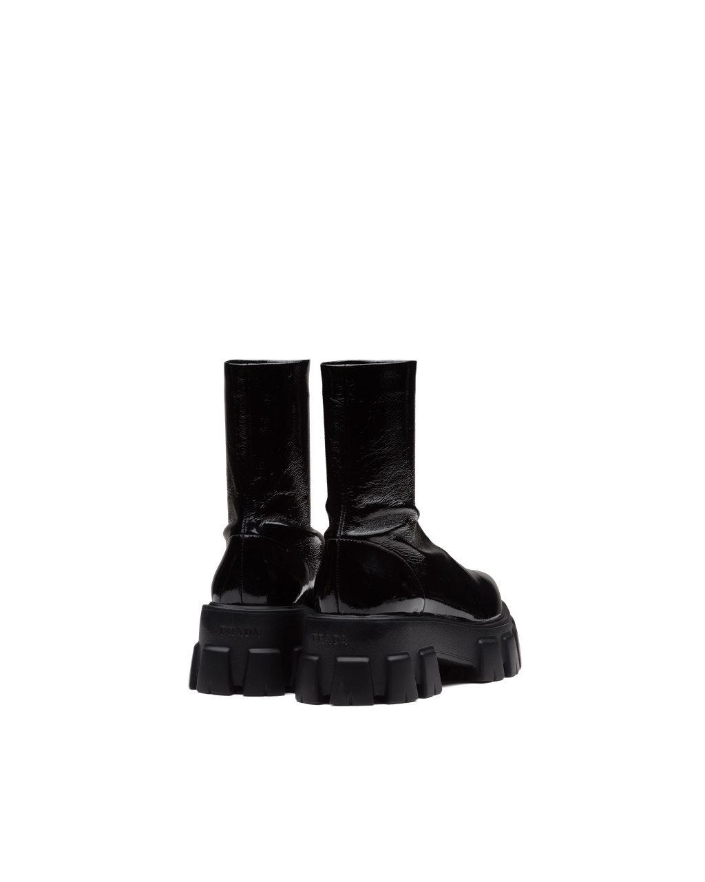 Prada Monolith Pointy Technical Lakovane Kozene Booties Čierne | FBJRNP027