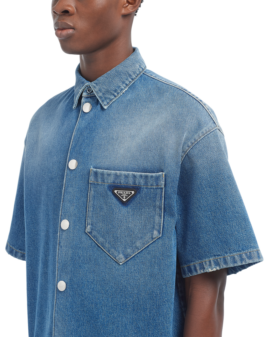 Prada Organic Denim Shirt Námornícka Modrá | HDRXFQ804