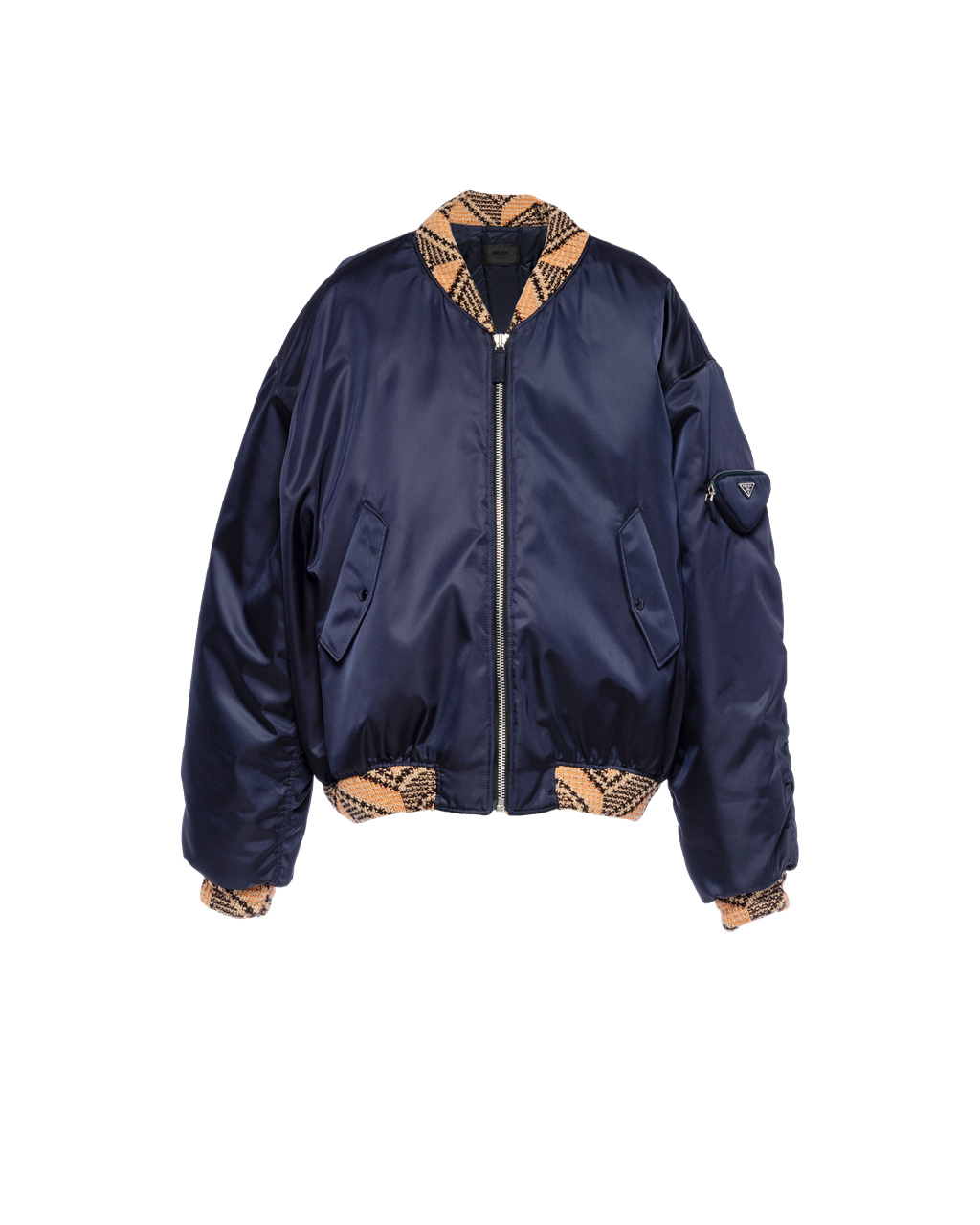 Prada Oversized Re-nylon And Knit Bomber Jacket Modre | MUZNQC847