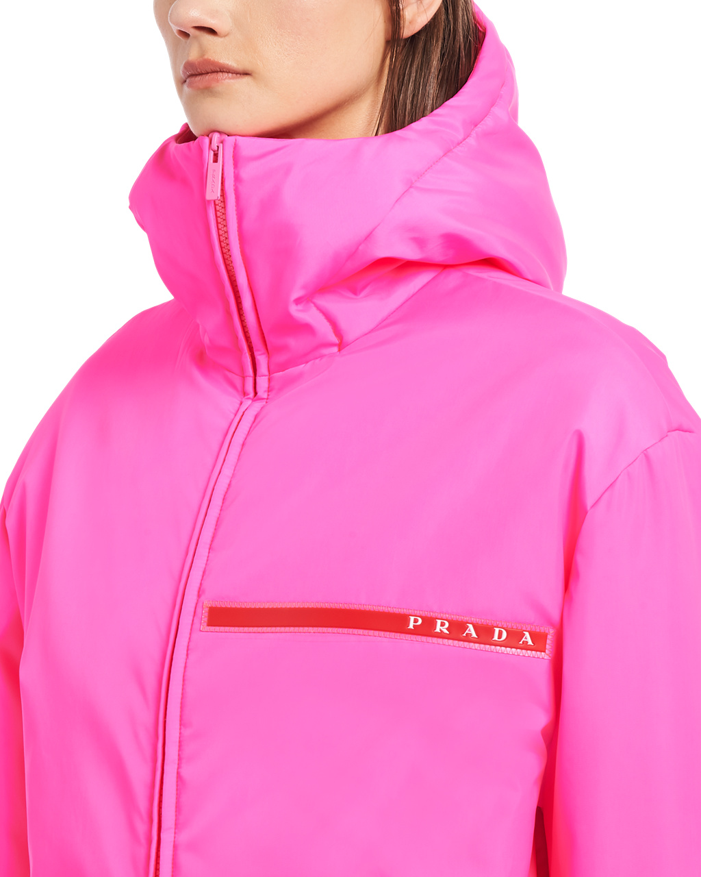 Prada Padded Technical Fabric S Kapucňou Jacket Ruzove | DPGFLW135