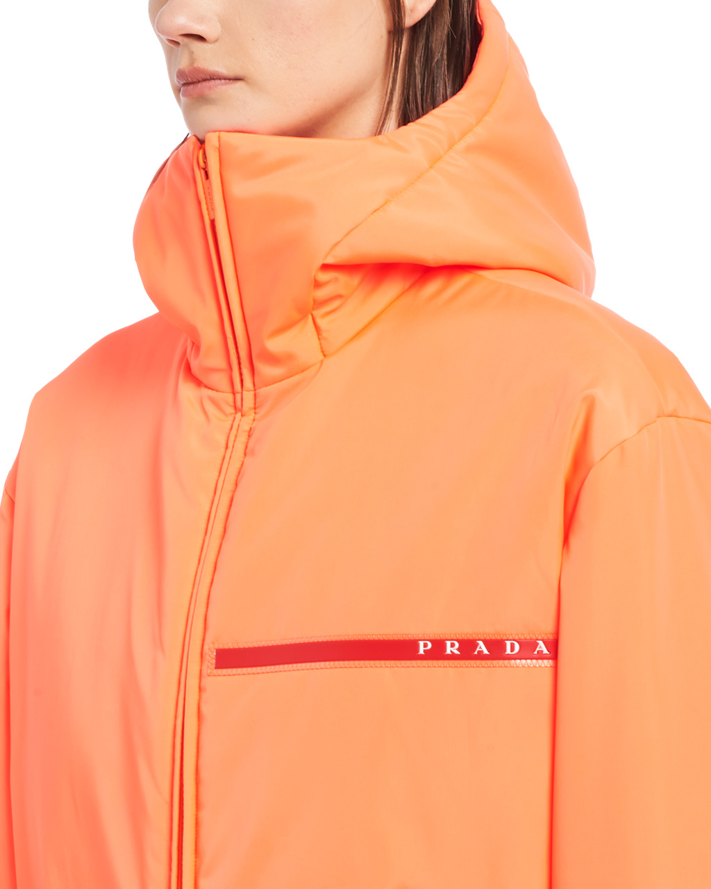 Prada Padded Technical Fabric S Kapucňou Jacket Koralove | FKQTIS698