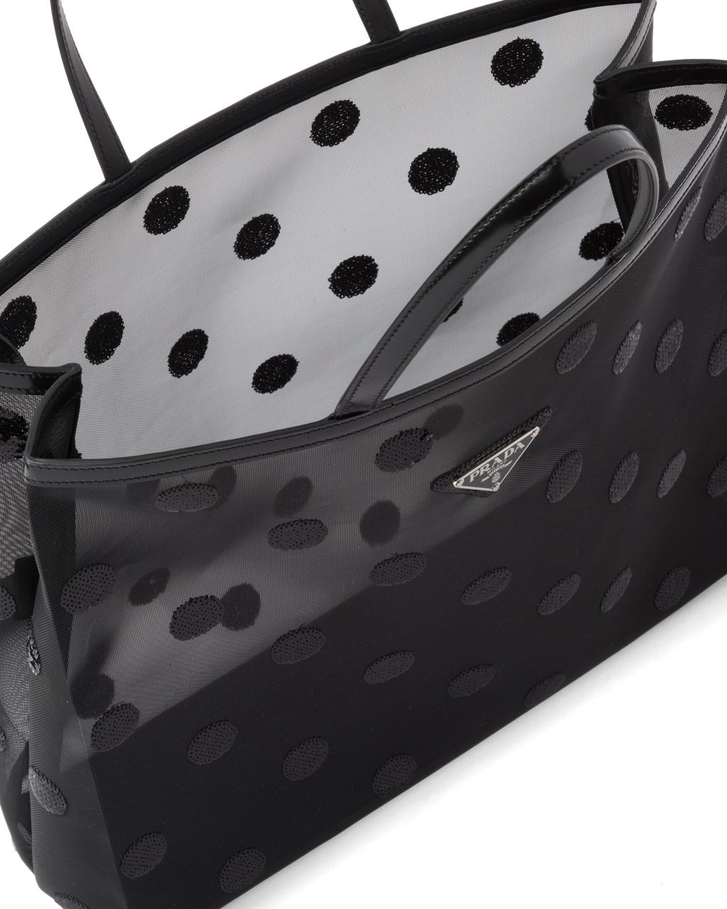 Prada Polka-dot Mesh Tote Bag Čierne | FCGAJY872