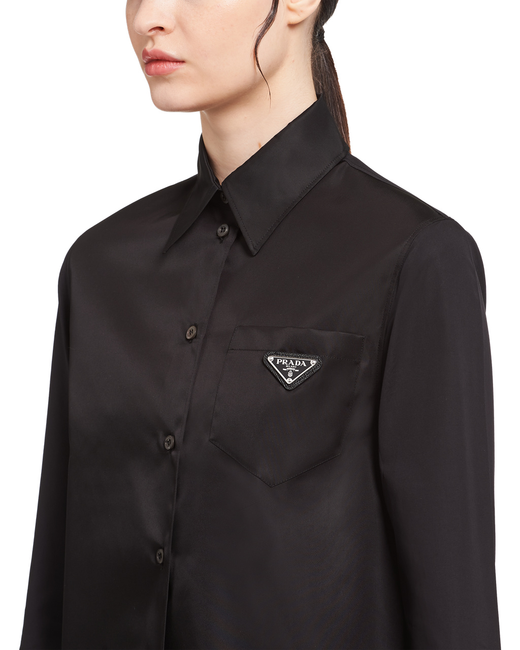 Prada Poplin And Re-nylon Shirt Čierne Čierne | DLTESK239