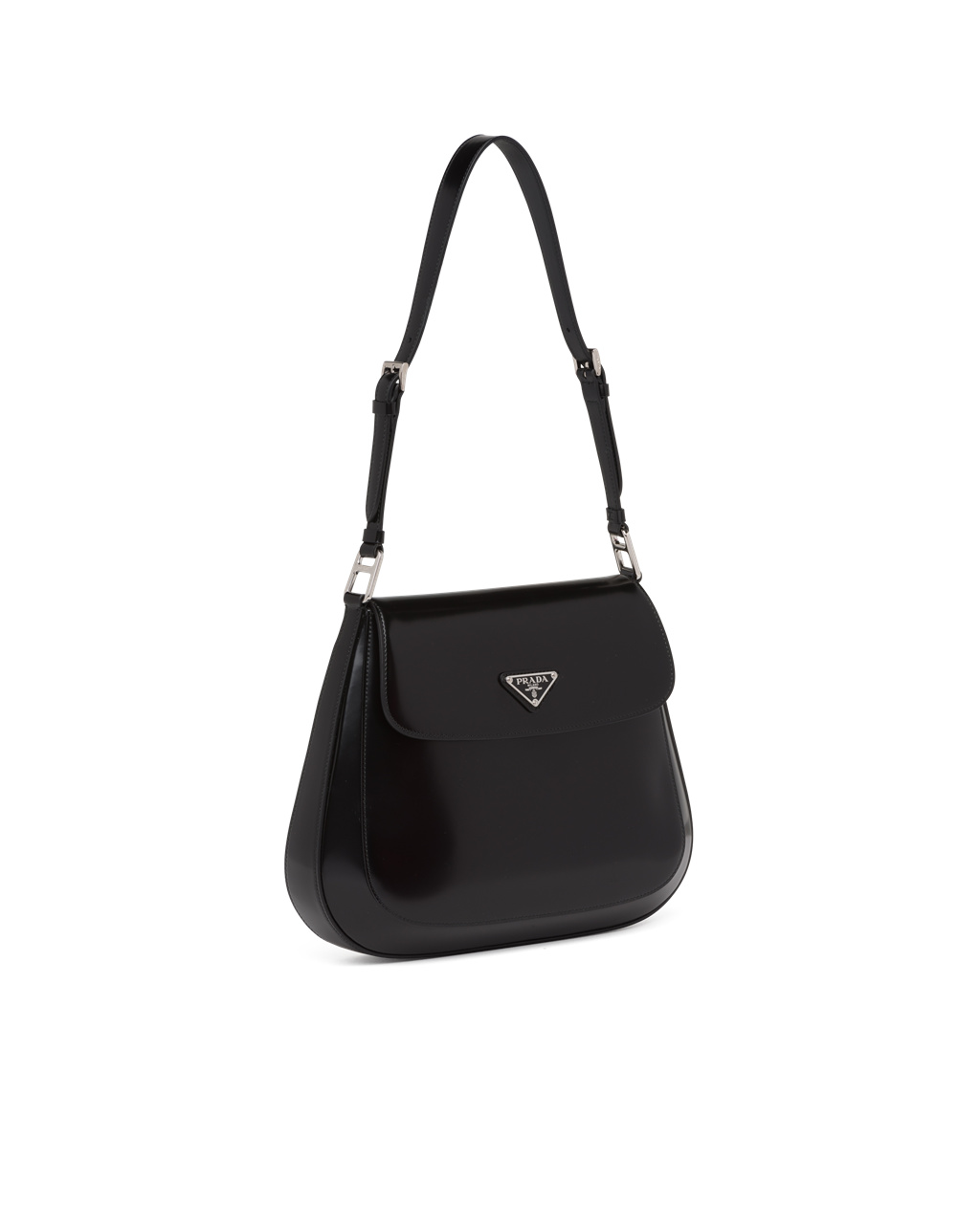 Prada Prada Cleo Brushed Kozene Shoulder Bag With Flap Čierne | HYCRLP456