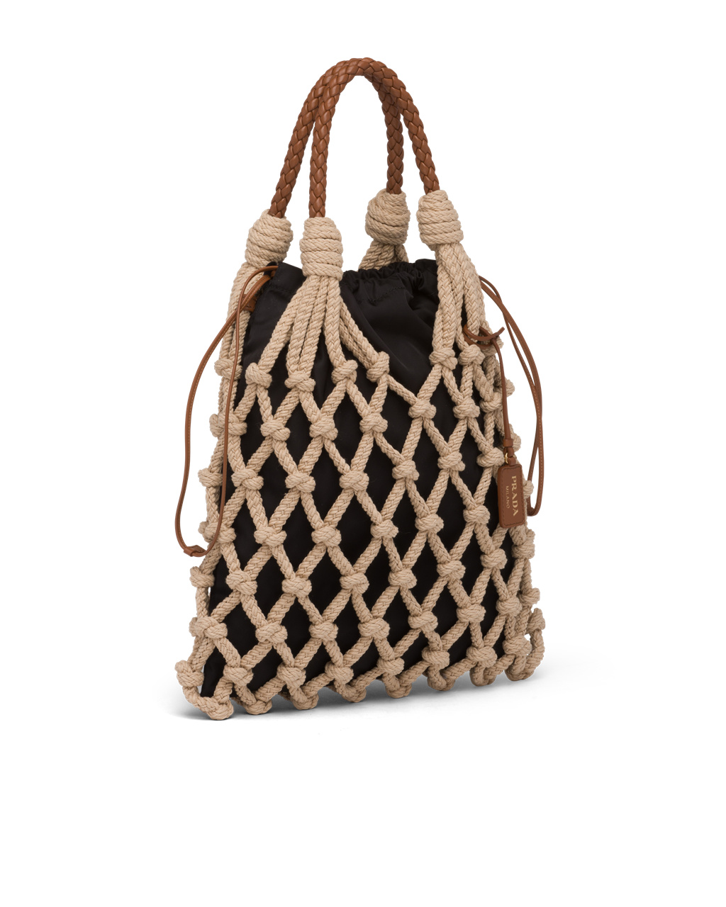 Prada Prada Fishnet Cord Mesh And Nylon Bag Cord / Cognac | XTNQWR731