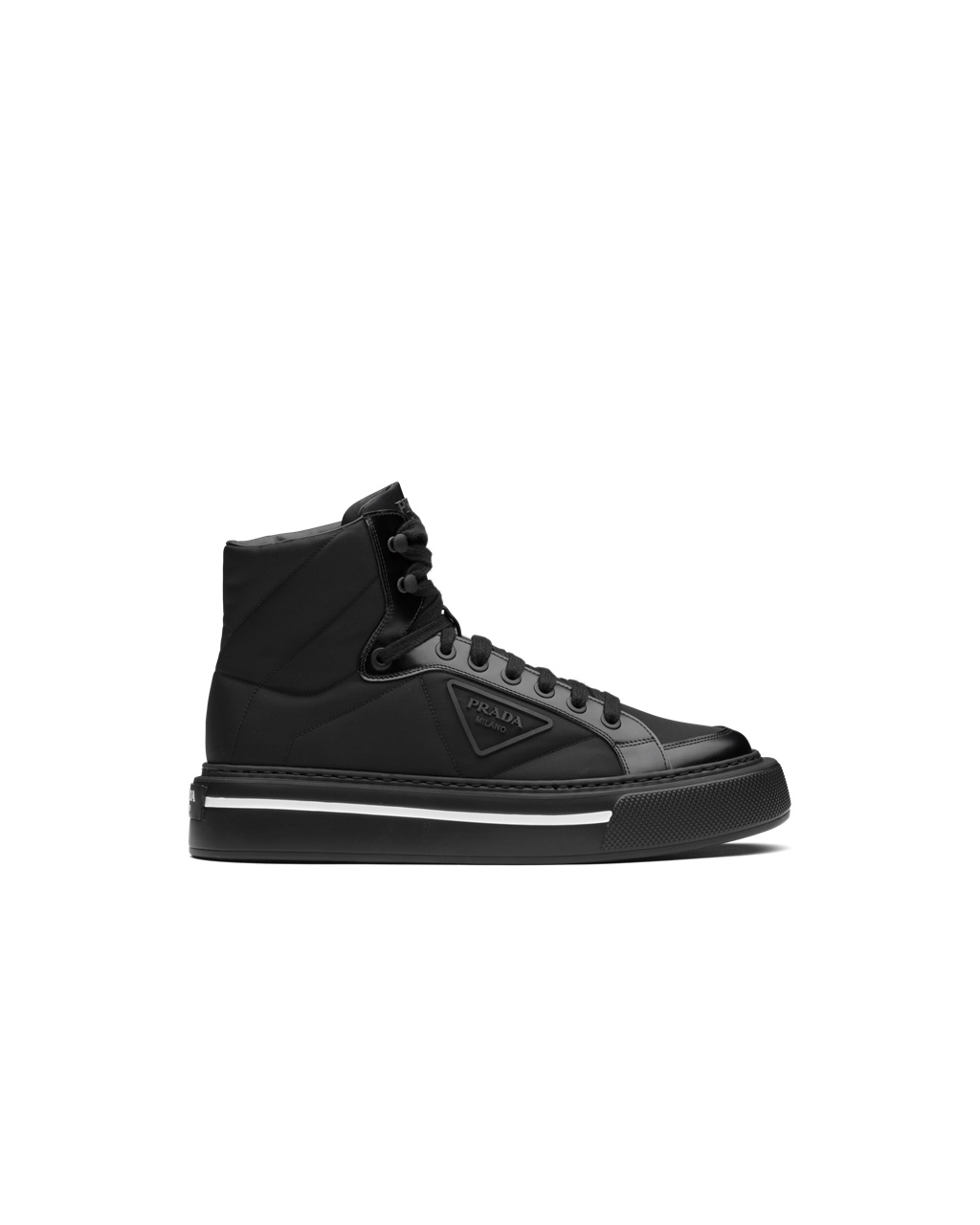 Prada Prada Macro Re-nylon And Brushed Kozene High-top Sneakers Čierne | ZBXELF701