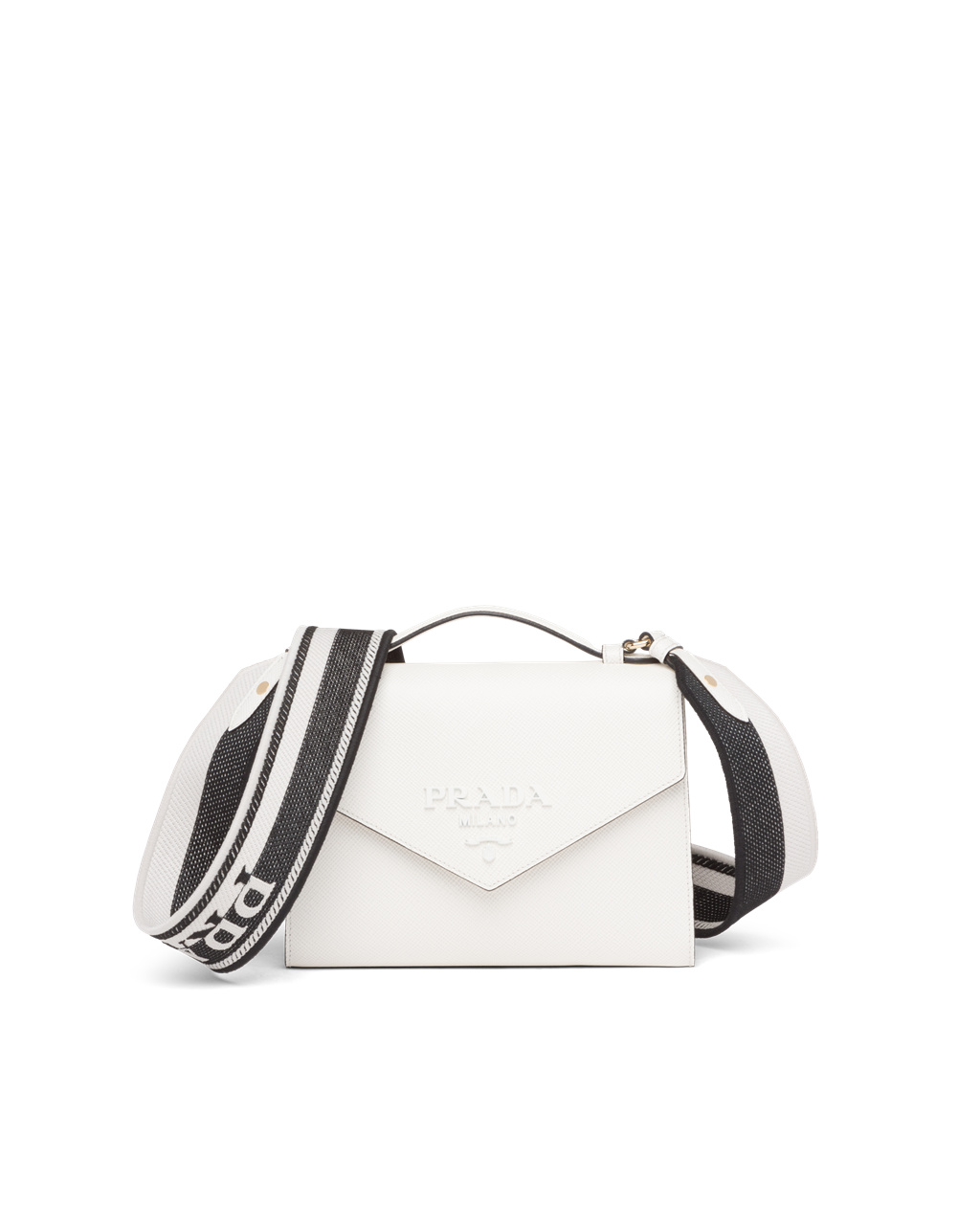 Prada Prada Monochrome Saffiano And Kozene Bag Biele | AGWTQY346