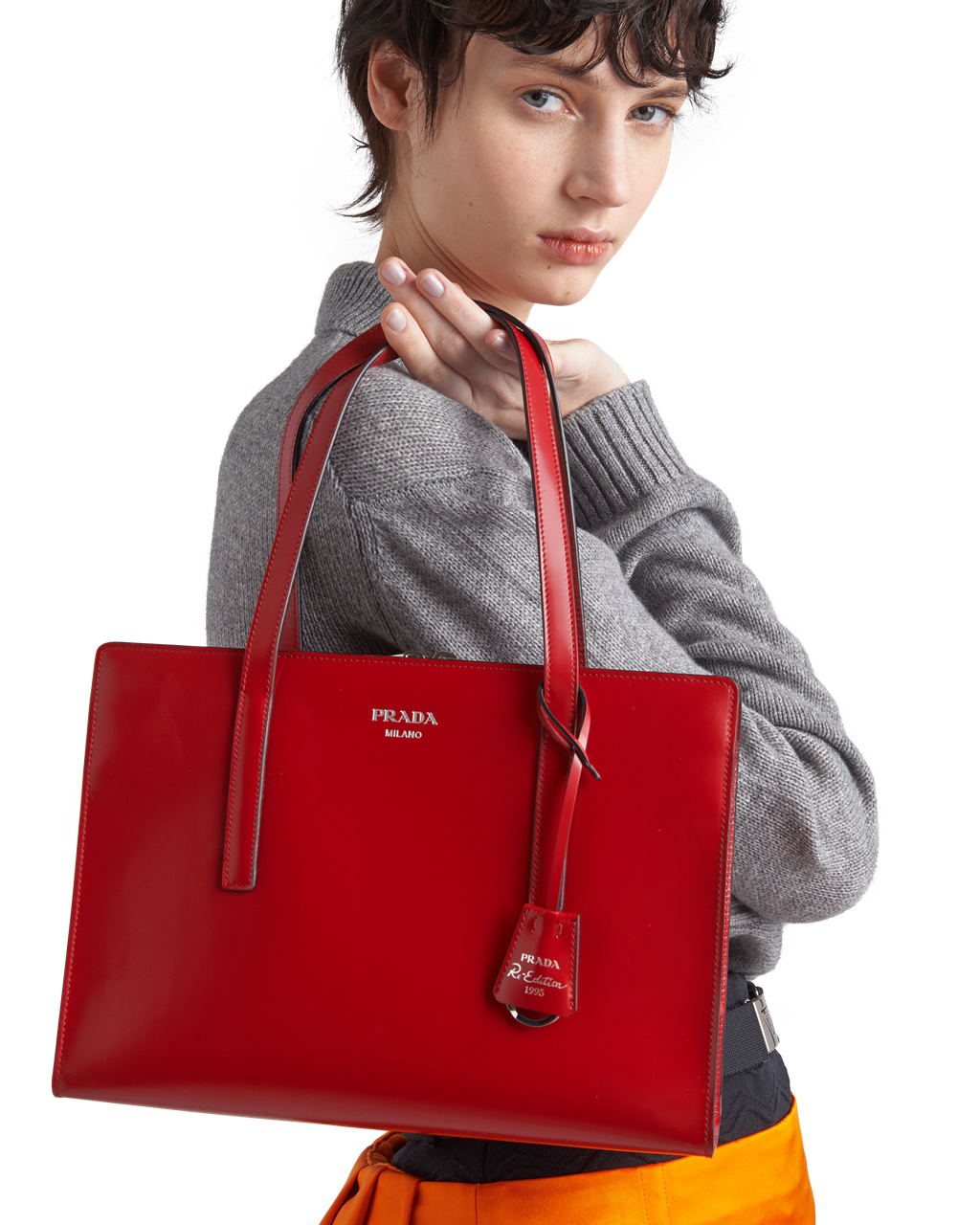 Prada Prada Re-edition 1995 Brushed-leather Medium Handbag Scarlet | IMEKWA176