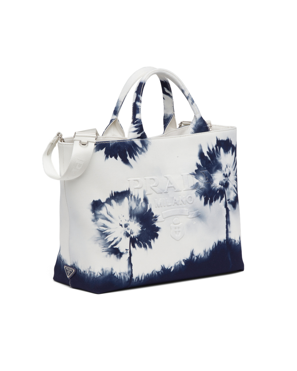 Prada Printed Drill Tote Bag Biele Námornícka Modrá Modre | IHRBCV094