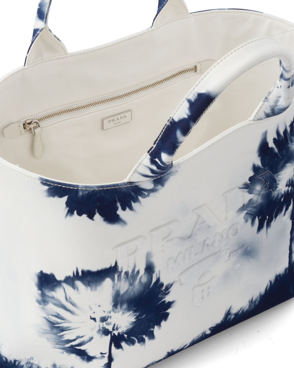 Prada Printed Drill Tote Bag Biele Námornícka Modrá Modre | IHRBCV094