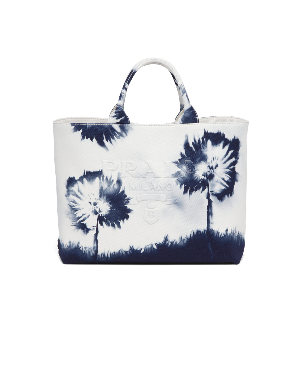 Prada Printed Drill Tote Bag Biele Námornícka Modrá Modre | IHRBCV094