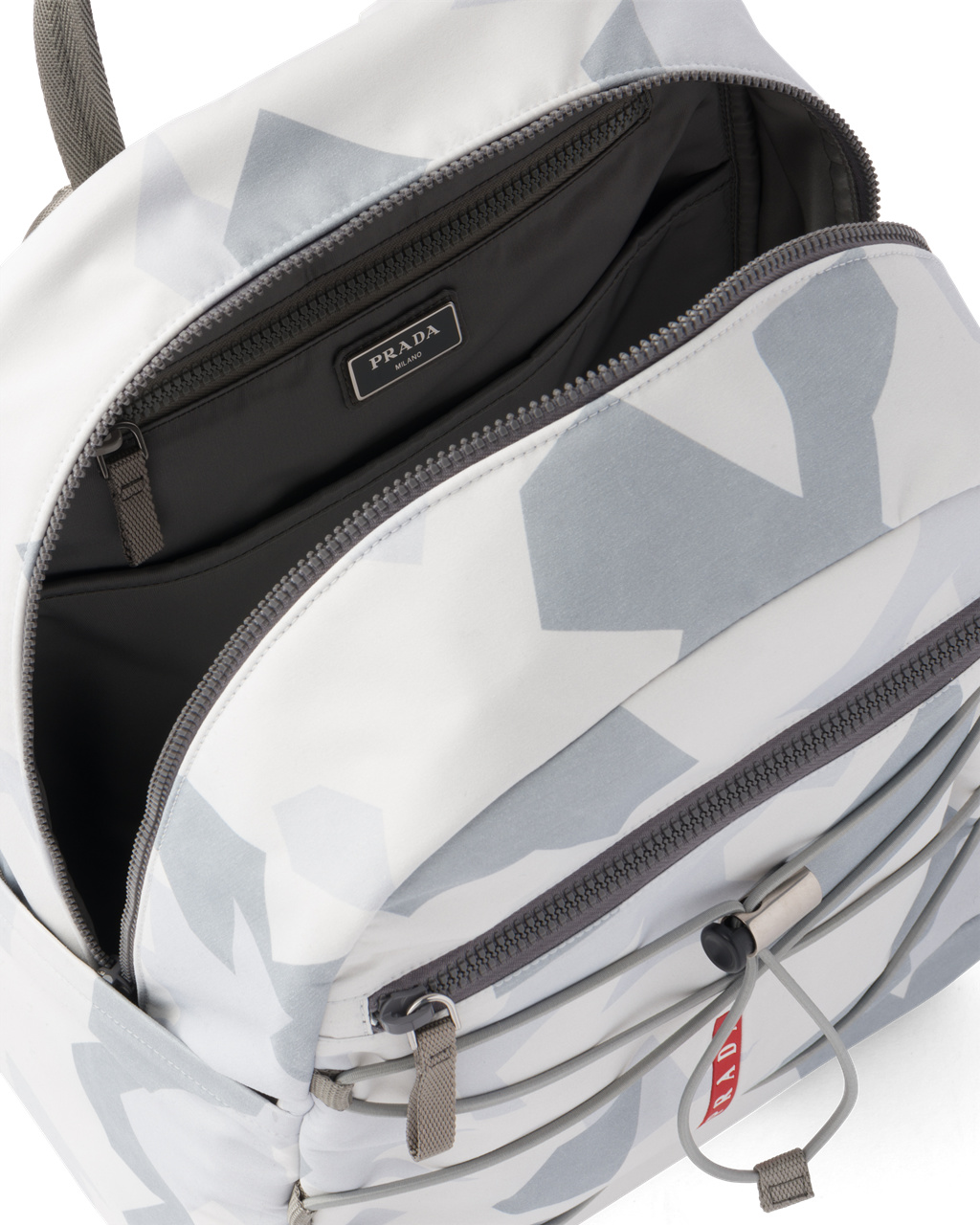 Prada Printed Technical Fabric Backpack Marble Gray | IYXPEB624