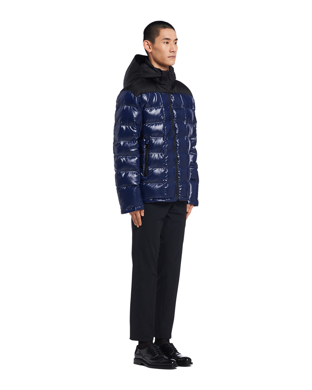 Prada S Kapucňou Nylon Down Jacket Modre | BUDYFM928