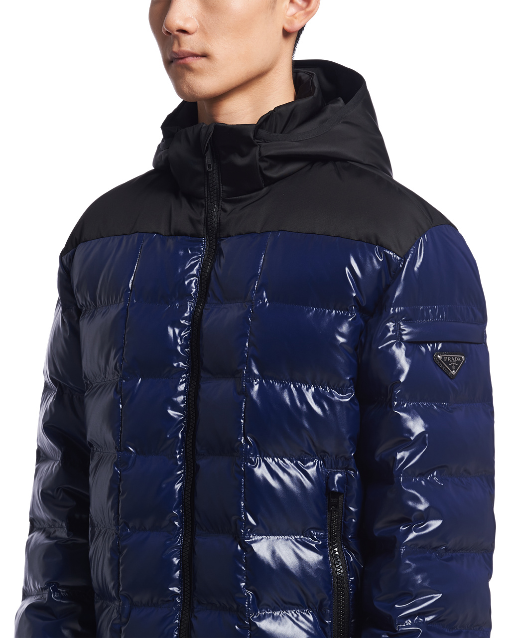 Prada S Kapucňou Nylon Down Jacket Modre | BUDYFM928