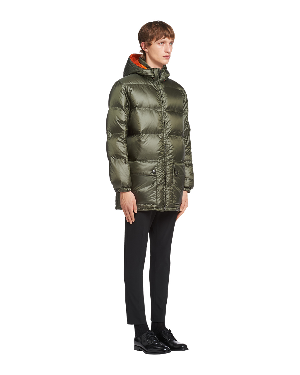 Prada S Kapucňou Nylon Down Jacket Zelene Oranžové | YGHKLE628