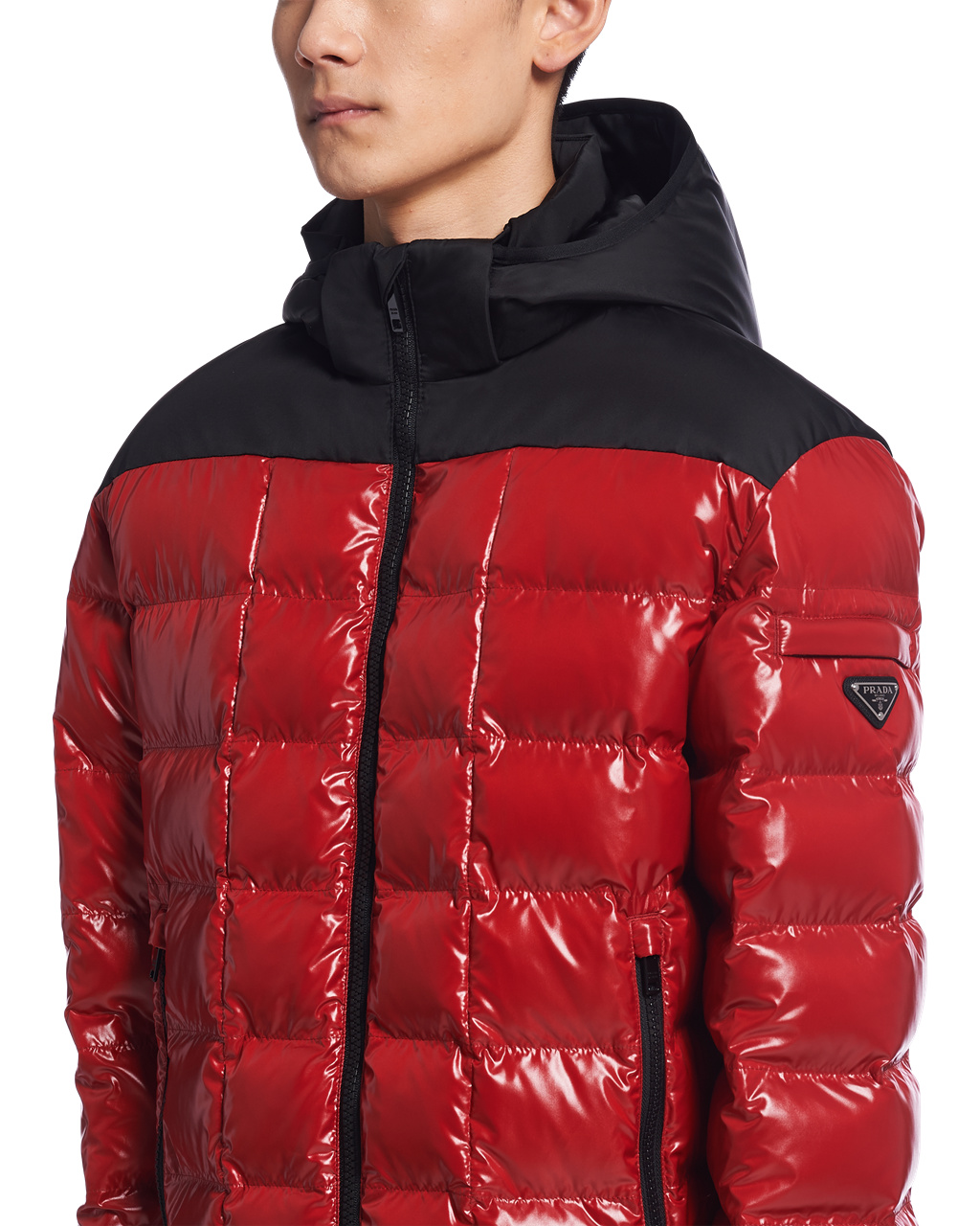 Prada S Kapucňou Nylon Down Jacket Červené | JMNDOL927