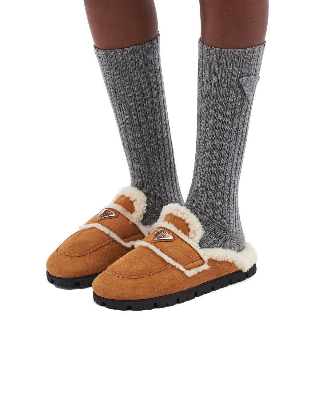 Prada Shearling Slippers Cognac | WTMXRH051