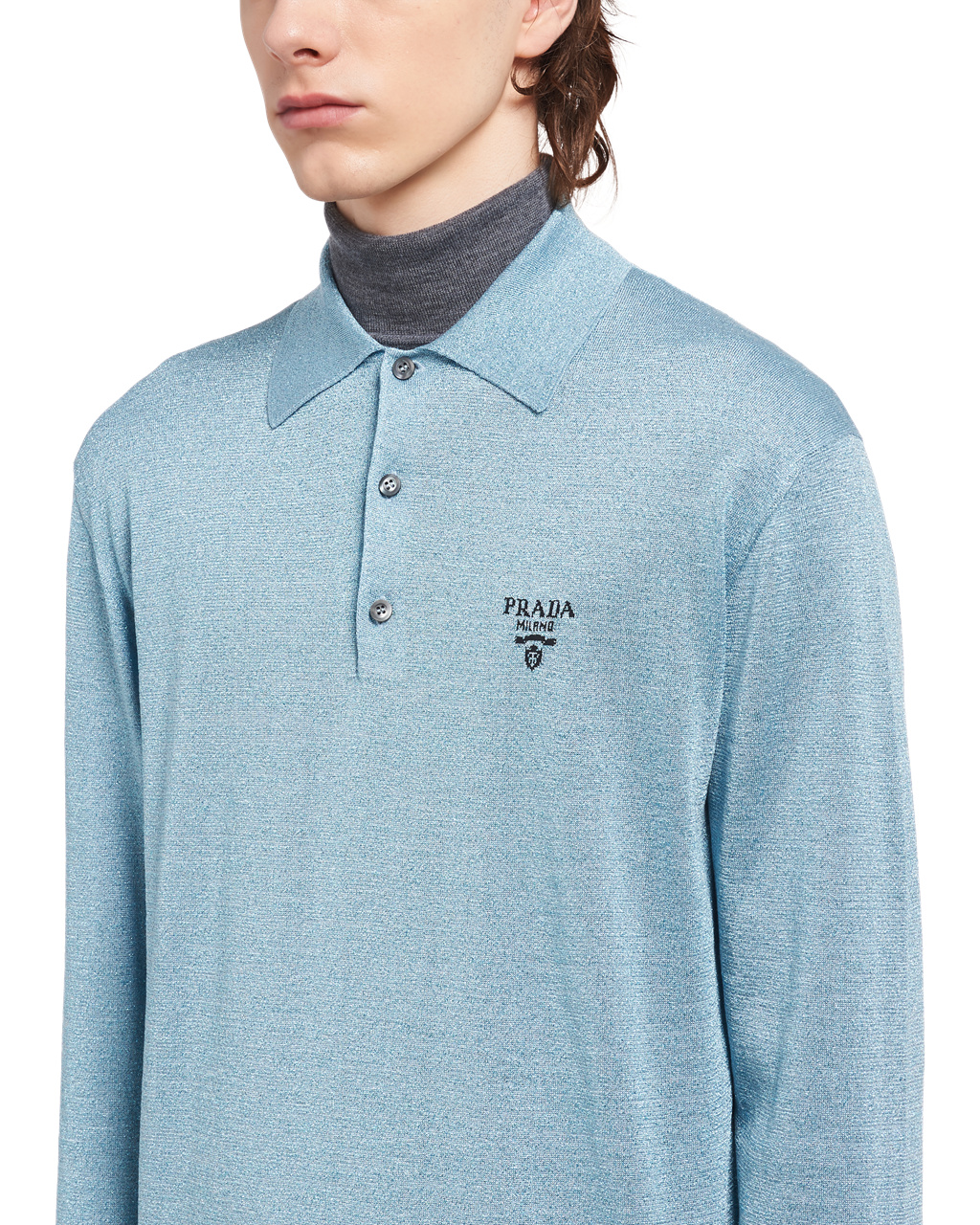 Prada Silk Polo Shirt Námornícka Modrá | QLNJDS075