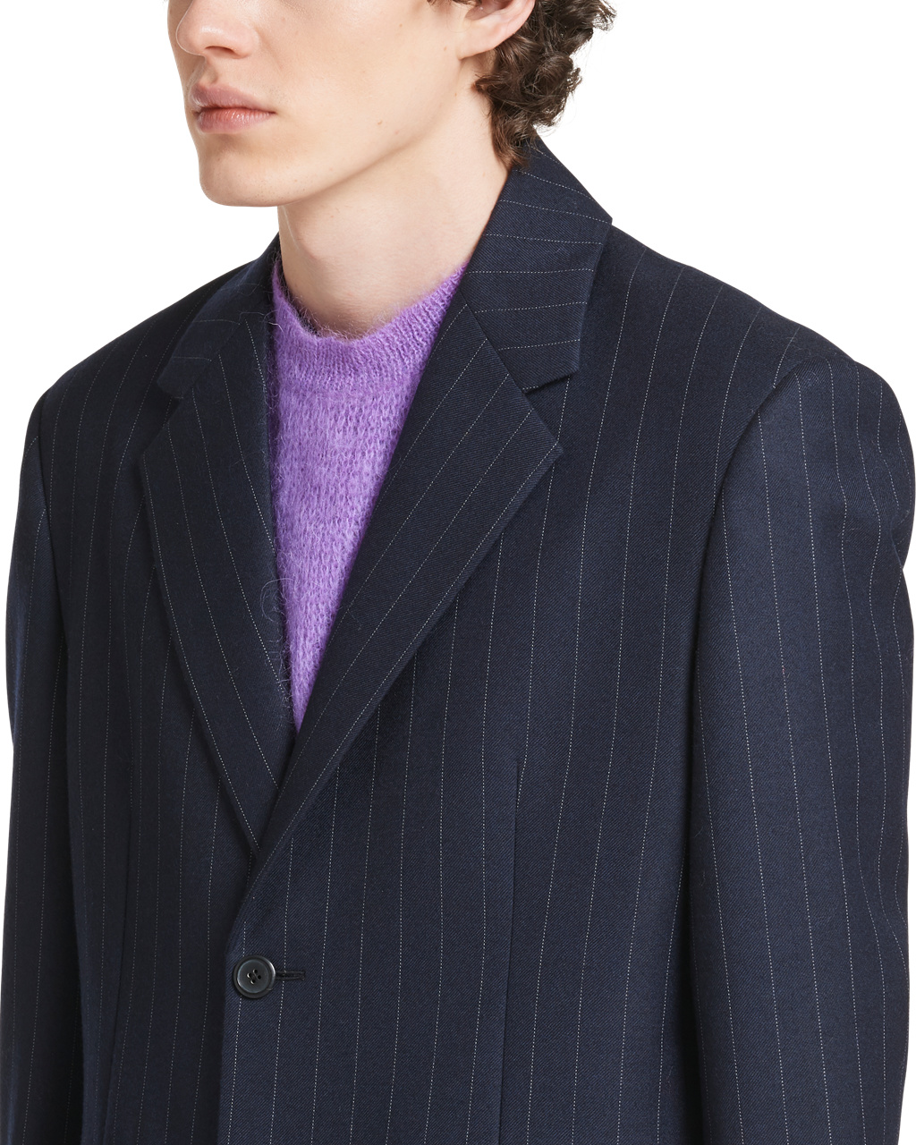 Prada Single-breasted Pinstriped Wool Jacket Námornícka Modrá | HJTFYS037