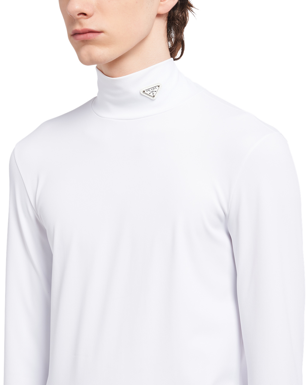 Prada Technical Jersey Mock Turtleneck Biele | HSCNRX921