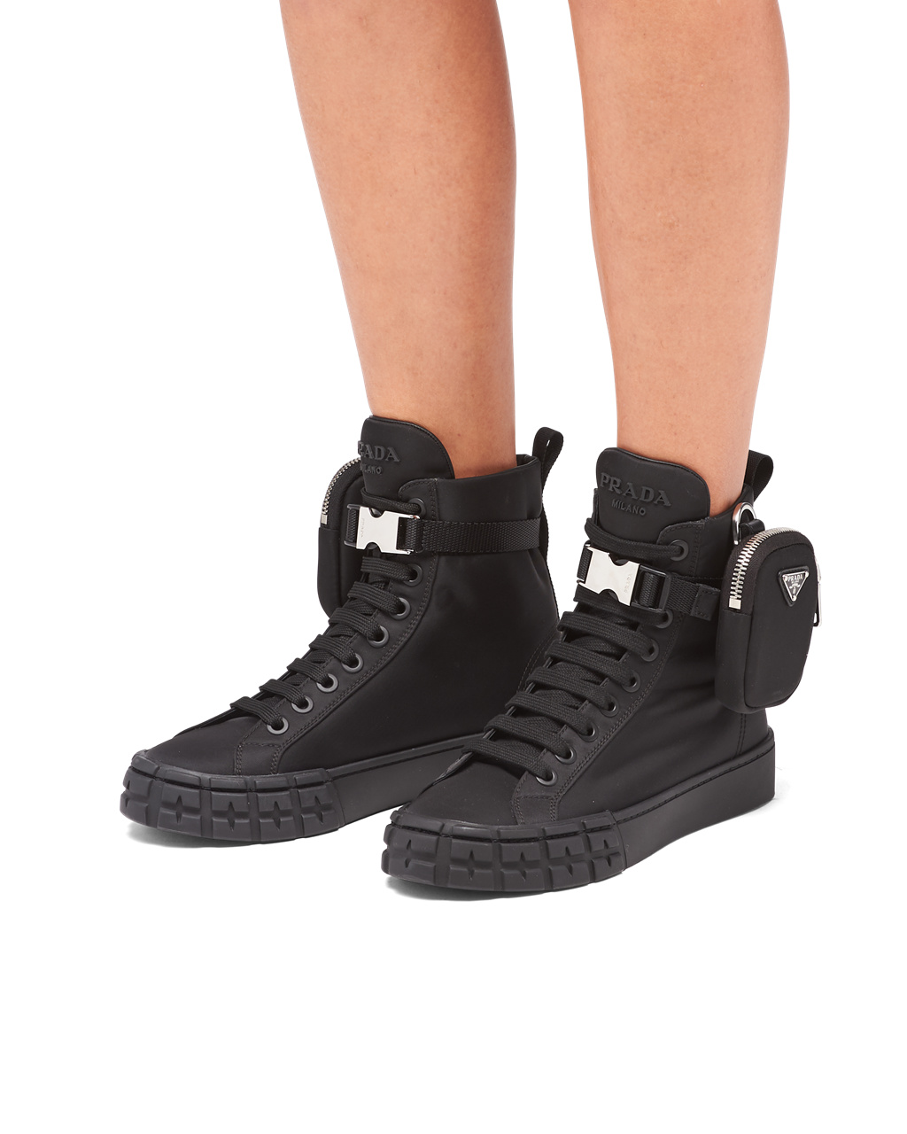 Prada Wheel Re-nylon Gabardine High-top Sneakers Čierne | HAPBXO482