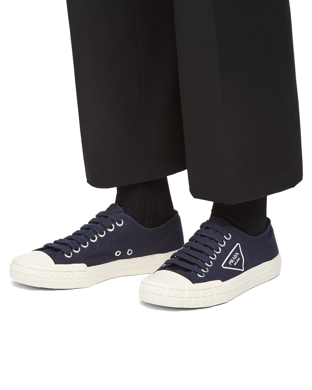 Prada Wheel Vulcanizzato Technical Fabric Sneakers Modre | XRVFAH863