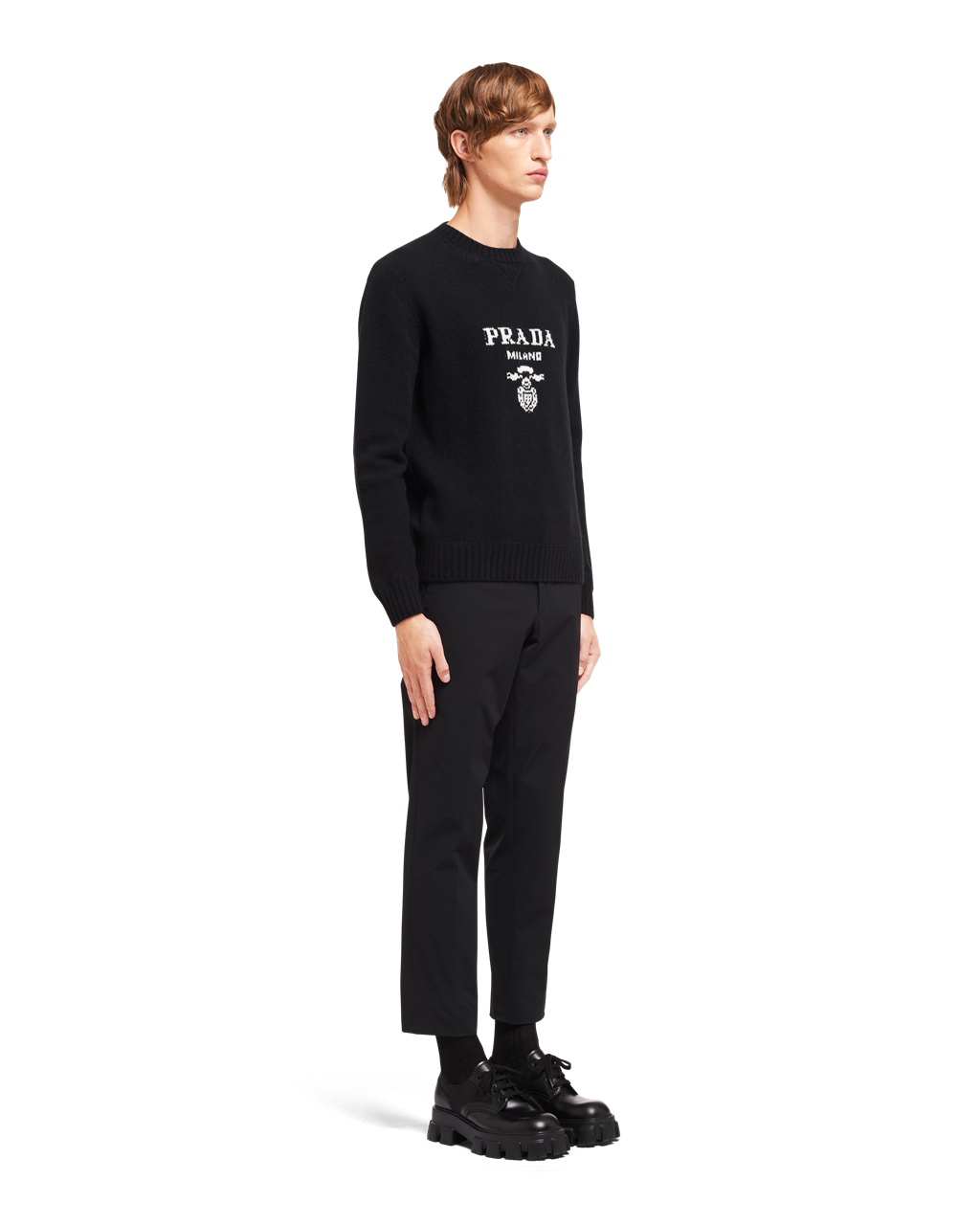 Prada Wool And Cashmere Crew-neck Svetrove Saty Čierne | MVOXPN410