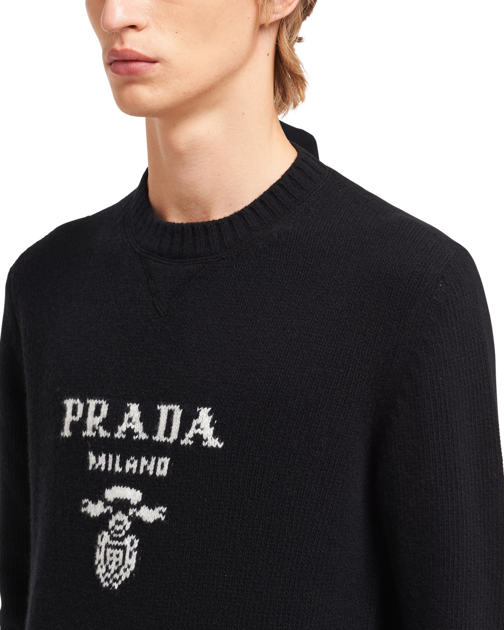 Prada Wool And Cashmere Crew-neck Svetrove Saty Čierne | MVOXPN410