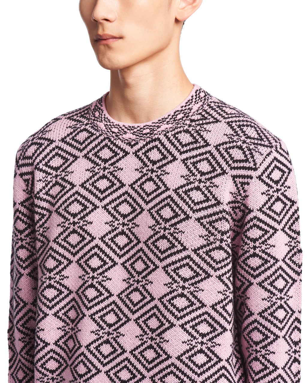 Prada Wool And Cashmere Jacquard Crew-neck Svetrove Saty Ruzove Čierne | GIOFKX829