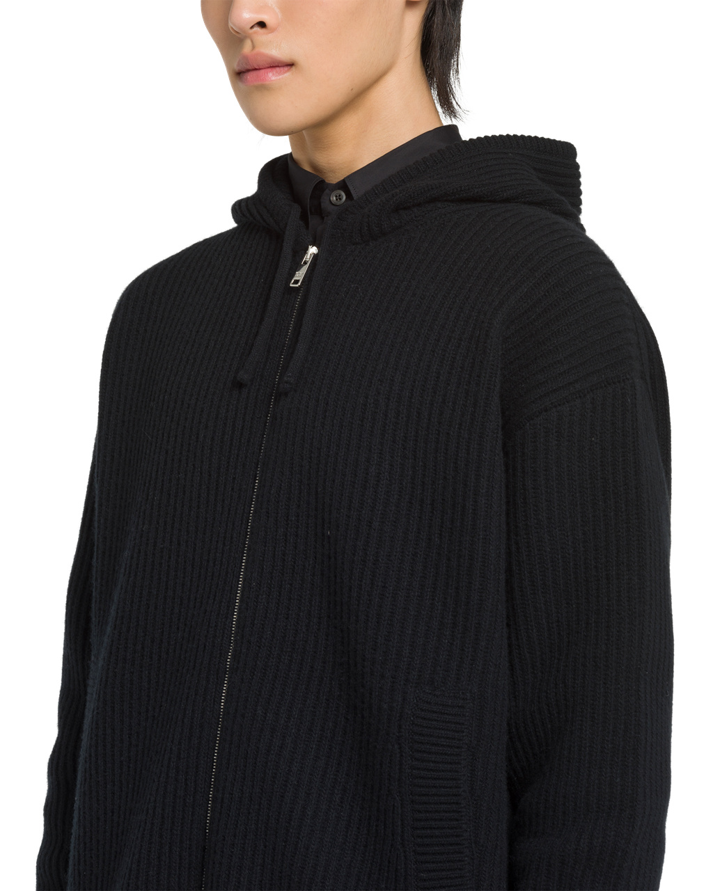 Prada Wool And Cashmere Knit Hoodie Čierne | BZVARF176