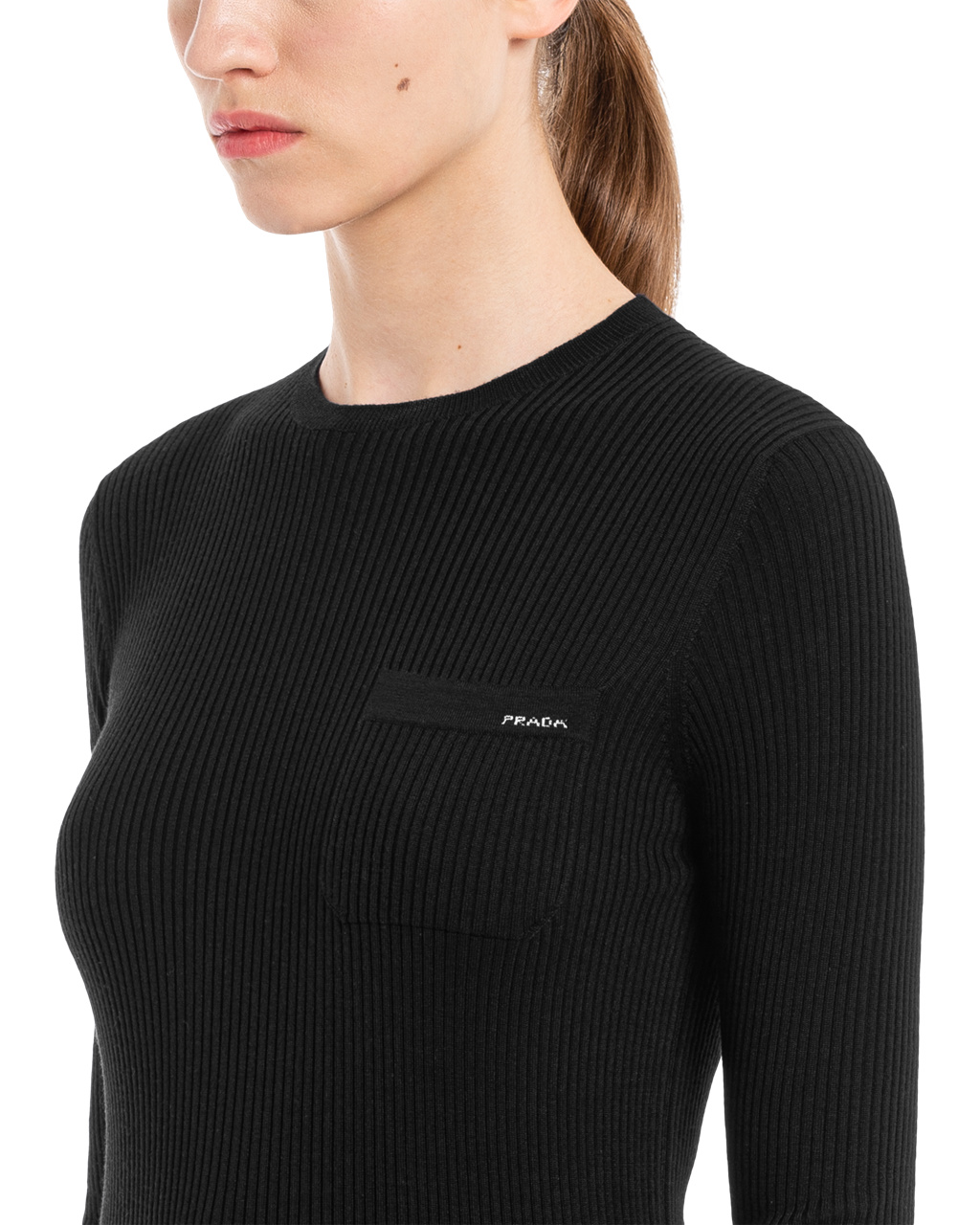 Prada Wool And Silk Crew-neck Svetrove Saty Čierne | DISKYE079