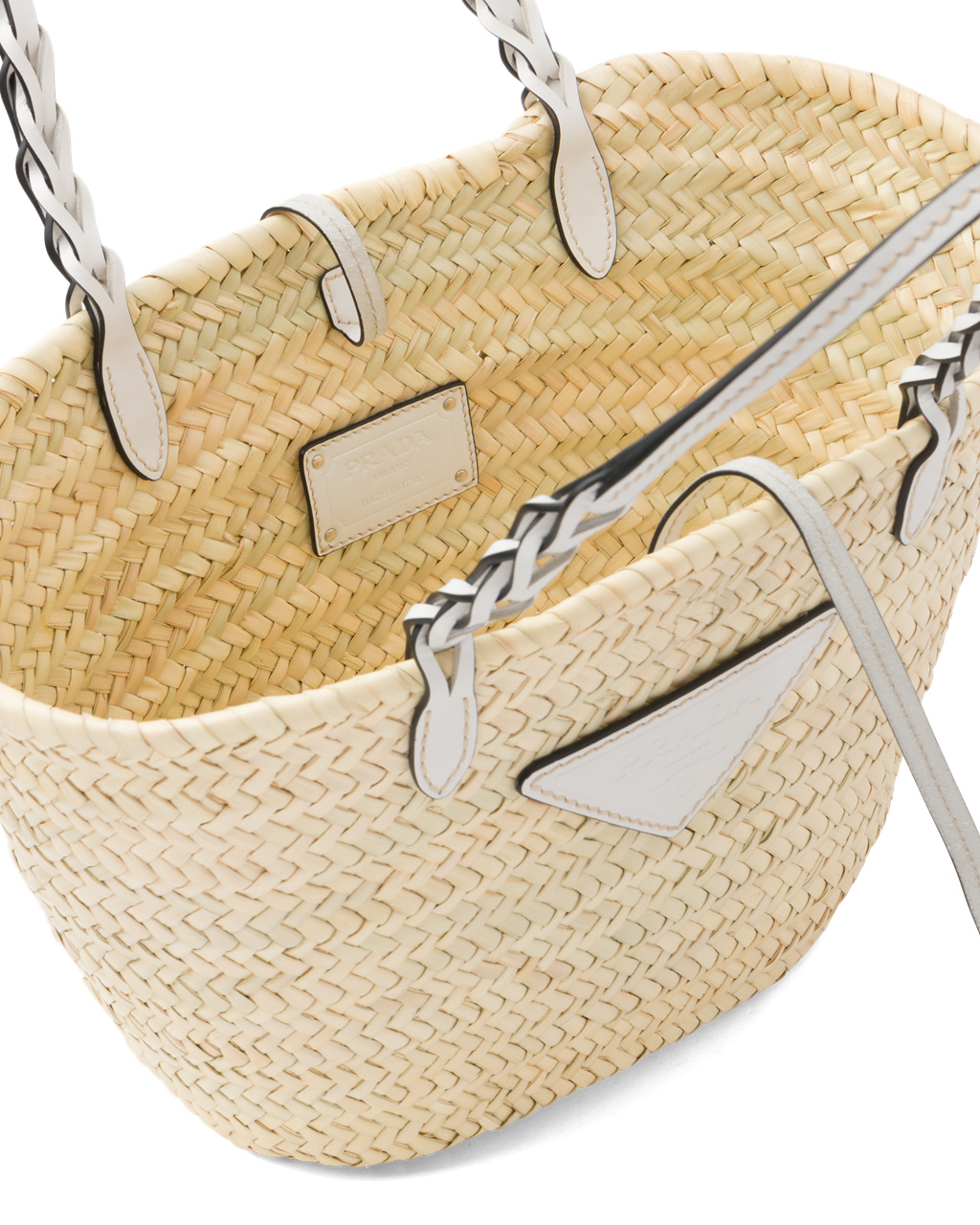 Prada Woven Palm And Kozene Tote Biele | TGLESX831