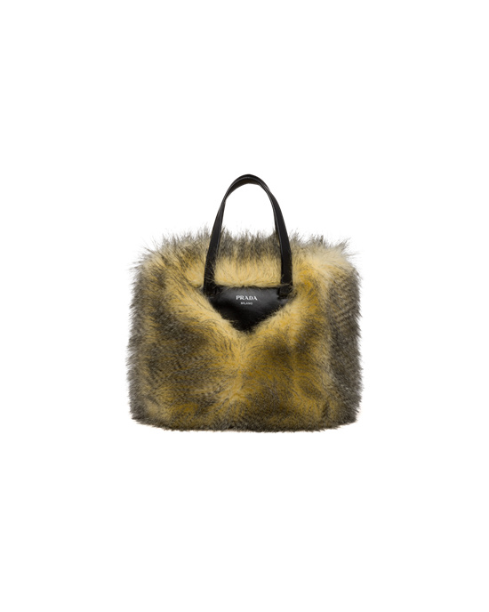 Prada Faux Fur Fabric Tote Bag Žlté Čierne | MVSRWA846