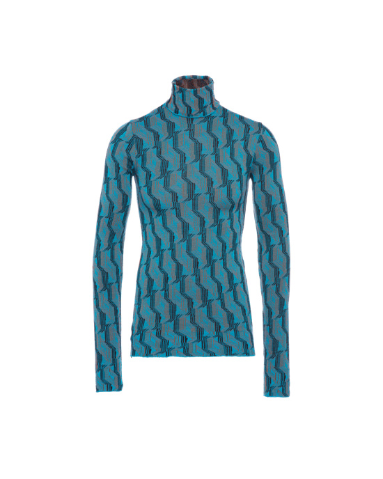 Prada Jacquard Superfine Wool Turtleneck Svetrove Saty Tyrkysové | XRLFTC460