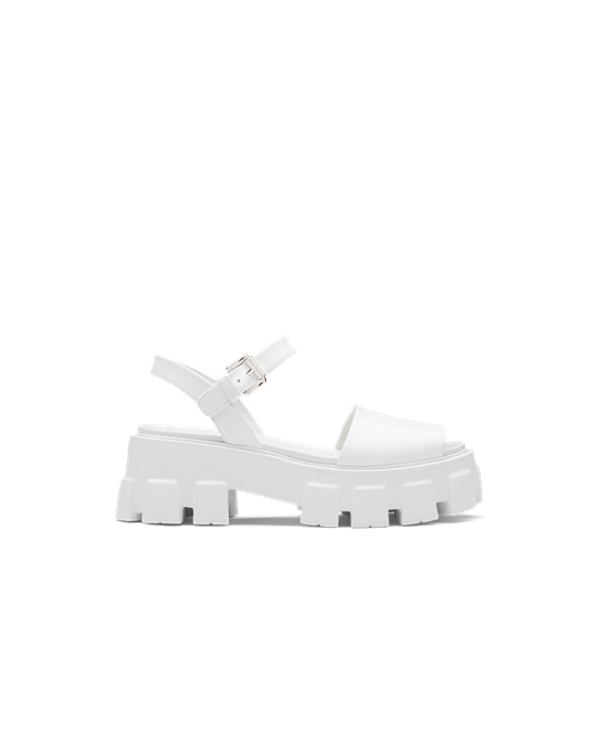 Prada Monolith Brushed Kozene Sandals Biele | DJWQTB914