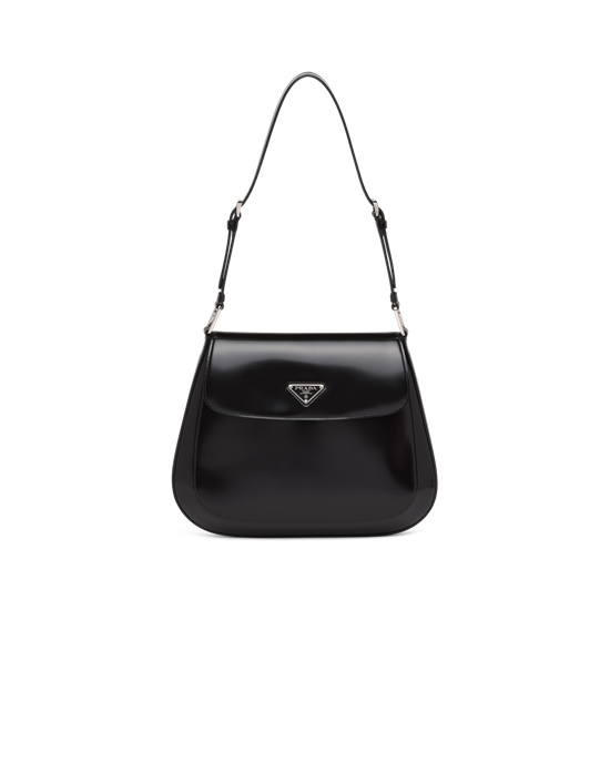 Prada Prada Cleo Brushed Kozene Shoulder Bag With Flap Čierne | HYCRLP456