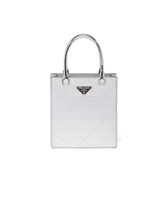 Prada Small Metallic Kozene Tote Bag Strieborne | EYRVPC068