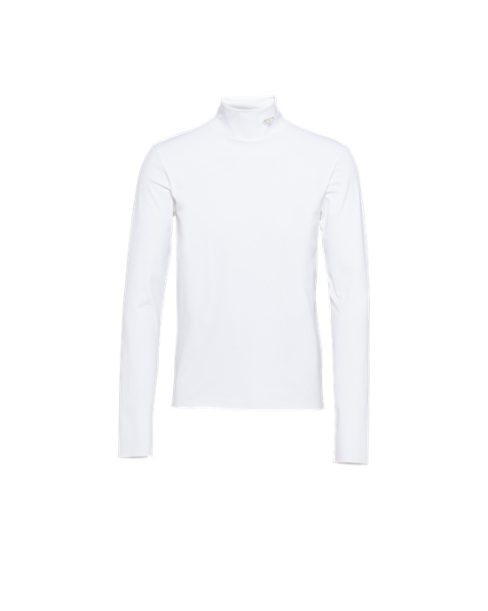 Prada Technical Jersey Mock Turtleneck Biele | HSCNRX921